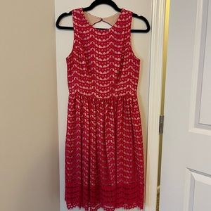 Eliza J. Belted Scalloped Lace Fit and Flare Pink Dress, Size 2